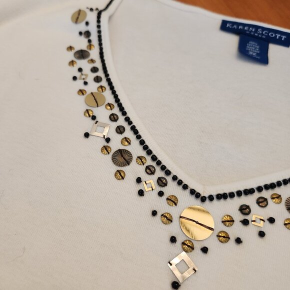 ✨ Karen Scott Woman’s Embellished V-Neck Cotton Tee - Size: Women's Plus 3X - Picture 4 of 6